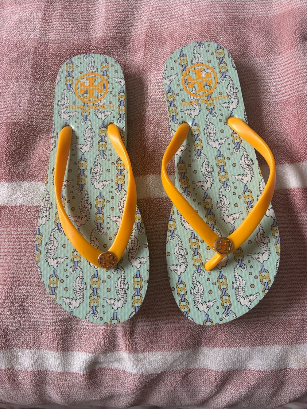 Tory Burch Yellow Strap Patterned Flip Flop Sandals